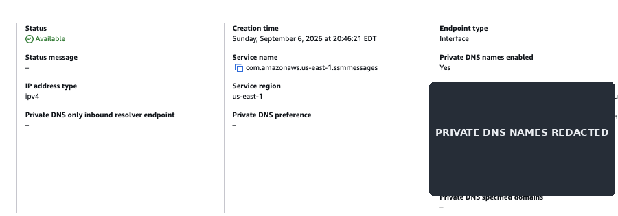 AWS Systems Manager private VPC interface endpoint